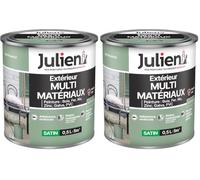 Julien Peinture Multi-Matériaux Satin en phase Aqueuse - Bois, Fer, Alu, PVC, Zinc, Acier galvanisé, brut ou peint - Vert Provence 0,5 L (Lot de 2)