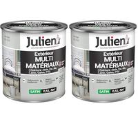 Julien Peinture Multi-Matériaux Satin en phase Aqueuse - Bois, Fer, Alu, PVC, Zinc, Acier galvanisé, brut ou peint - Gris Clair 0,5 L (Lot de 2)