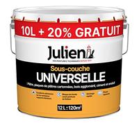 Julien Peinture Sous-Couche - Universelle - Murs et Plafonds, Plaques de Plâtre, Ciment, Béton, Enduits Lissés, Bois et Dérivés - Blanc Mat 10L + 20% Gratuit