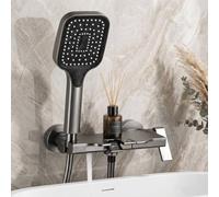 Julymoda Mitigeur de baignoire avec douchette, boutons de piano - En aluminium - Avec tuyau en PVC de 1,5 m - Pour salle de bain - Gris