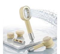 Julymoda Pommeau de douche 3 en 1 avec filtre - Douchette à main 3 en 1 avec brosse de nettoyage/éponge - Massage haute pression - Économie d'eau - Pour eau dure - Beige