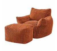 JULY'S SONG Pouf Velours Côtelé, Fauteuil Lounge avec Repose-Pieds, pour Adulte, 96x95x79 cm, Orange, Style Moderne, Rembourrage Mousse Haute Densité, Velours Côtelé