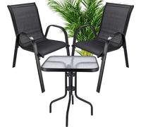 JUMI : Mobilier de jardin, pour terrasse ou balcon, ensemble complet comprenant une table, des chaises et une petite table, de couleur noire