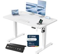 JUMMICO Bureau Assis Debout Électrique avec USB, 120 x 60 cm, Bureau Ordinateur Réglable en Hauteur avec Mémoire, Standing Desk Ergonomique pour Bureau et Télétravail, Blanco