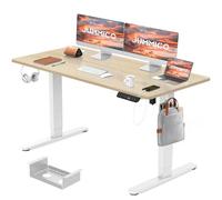 JUMMICO Bureau Assis-Debout réglable en Hauteur avec Plateau de câbles, Bois, chêne, 140 x 80 cm