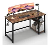 JUMMICO Bureau avec 2 Étagères Réglable 140cm, Bureau d‘Ordinateur avec Rangement, Structure Acier Solide, Postes de Travail Réversible à Gauche et à Droite, Marron Rustique