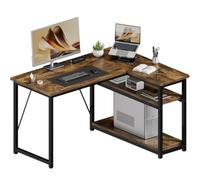 JUMMICO Bureau d'angle en L Réversible, Bureau de Travail 100x80cm Marron | avec Étagères de Rangement, Table d'Ordinateur Robuste Style Industriel pour Maison et Bureau