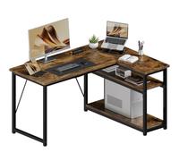 JUMMICO Bureau d'angle en L Réversible, Bureau de Travail 120x80cm Marron | avec Étagères de Rangement, Table d'Ordinateur Robuste Style Industriel pour Maison et Bureau