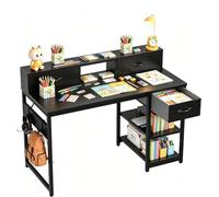 JUMMICO Bureau d'Étudiant avec Tiroirs 120x50cm, Favorise la Concentration | Bureau pour Enfants, Support Moniteur pour Posture Saine, pour Devoirs et Lecture, Noir, Réduit la Fatigue Visuelle
