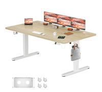 JUMMICO Bureau électrique réglable en Hauteur avec Station de Charge et Gestion des câbles Ergonomique réglable en Hauteur 180 x 80 cm Beige