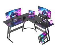 JUMMICO Bureau Gaming en L 120x120cm - Bureau d'angle avec Support Écran Réversible - Polyvalent (Jeu/Travail/Étude) - Stabilité Maximale & Nettoyage Facil - Revêtement Carbone - Noir