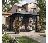 JUMMICO Garden Gazebo 3.3 x 3.3 m Iron with Flower Box, 4 Sidewalls, Stable, Wind and Weather Resistant - Metal Structure, Garden Furniture