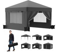 JUMMICO Tonnelle Pliante 3x3m avec Moustiquaire Aérée Anti-Insectes｜Robuste et Durable｜Imperméable et Anti-UV｜Installation et Rangement Rapides｜Idéale pour Cour, Balcon, Camping et Plus Encore｜Gris