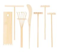 JUMPLAWN 7 Pièces Mini Râteau Zen pour Bac à Sable, Bambou Poli, Poignée | Usage Éducatif pour Garçon et Filles, Prise Confortable sans Échardes, Maison et Bureau, Couleur Kaki