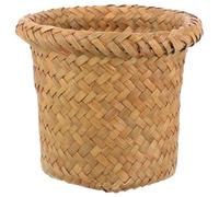 JUMPLAWN Poubelle Tressée en Paille Naturelle de 24x20cm Multifonction Corbeille à Déchets Ronde Design Sécurisé et Décoratif pour Salle de Bain et Bureau