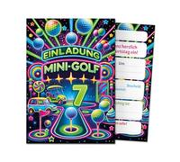 JuNa-Experten Lot de 12 cartes d'invitation pour 7e anniversaire d'enfant garçon fille mini golf invitations colorées septième anniversaire fille anniversaire garçon