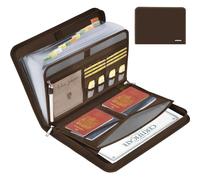 JUNDUN Classeur à soufflet - Porte-documents A4 avec plusieurs compartiments - Porte-documents ignifuge avec fermeture éclair et étiquettes - Pour fichiers A4 et plus (13 compartiments, marron)