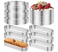 JUNFEIFLUX 12 Stück Cercle a Tarte Perforé, Lot de 6 Ø 10 cm Runde Cercle a Tarte & Lot de 6 Ovale Moule a Tartelette, Acier Inoxydable Tartelette