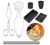 JUNFEIFLUX 8 Pièces Kit de Fusion pour Métaux et Bijoux, Ensemble de Creuset et Pinces de Fonderie avec Moule en Graphite pour or, Argent