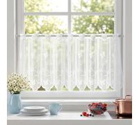 JUNFEIFLUX Lot de 4 Rideaux Courts Blancs, Rideau Brise-Bise à Passe-Tringle 137x46cm, Rideau de Cuisine en Dentelle Florale pour Fenêtre