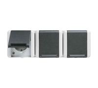 Jung 8230 W Prise triple pour locaux humides en saillie horizontale IP44 gris clair/gris foncé WG800