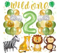 Jungle Ballon Anniversaire 2 An,Animaux de La Forêt Ballons en Aluminium | Ballon 2 An,Bannière,Set Complet pour Anniversaire Thème Safari,pour Bébé Fille et Garçon