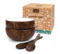 Jungle Culture® Bols Noix de Coco et Cuillères en Bois | 2 Bols Coco Recy s, Paille Bambou, Pochette et Brosse | Poke Smoothie Buddha Bowl | Coconut Bowls Naturel | Cadeau Vegan Ecolo | Zéro Déchet