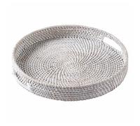 Jungle Culture Plateau de Service en rotin 30cm • Plateaux de Service tissés avec poignées pour la Maison • Plateau Rond pour Table Basse • Panier de Service en Osier pour Le Pain, Les Fruits • Blanc