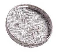 Jungle Culture Plateau de Service en rotin 34cm • Plateaux de Service tissés avec poignées pour la Maison • Plateau Rond pour Table Basse • Panier de Service en Osier pour Le Pain, Les Fruits • Blanc