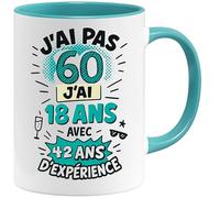 Jungle Mug | Mug 60 Ans Anniversaire Humour | Cadeau Original Femme Homme 60e Année | Tasse Drôle J’ai Pas 60 Ans - J’ai 18 Avec 42 Ans d’Expérience | Céramique, Blanc/Bleu, 330 ml