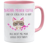 Jungle Mug Tasse avec inscription en allemand - Touche mon café et je te frappe si fort - Tasse pour le travail - Tasse de travail - Tasse de travail amusante (rose)