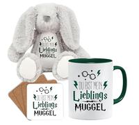 Jungle Mug Tasse cadeau amusante avec inscription en allemand « Du bist mein lieblings Moldu » - Idée cadeau pour un ami (Teddy, tasse et dessous-de-verre - Vert foncé)