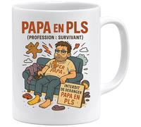 JungleMug - Cadeau fête des pères papa | Mug Papa en PLS humour canapé dessin animé | Tasse rigolote pour homme fatigué père de famille | Idée cadeau papa original, Blanc