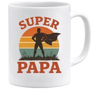 JungleMug - Cadeau fête des pères papa | Mug Super Papa rétro silhouette cape héros | Idée cadeau papa anniversaire original | Tasse homme humour matin, Blanc