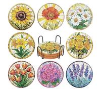 Junhonze 8 PièCes Dessous De Verre Diamond Painting - sous Verres Fleurs | Diamond Painting Adulte, Peuvent êTre UtiliséEs Pour Les Tasses, Les Verres à Vin Et Les Vases