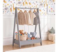 Junior Vida Portant à vêtements pour enfants | Gris | 99 H x 64,5 l x 42 D cm | Bois de pin massif | Rail à vêtements suspendu | Étagère de rangement supplémentaire | Portable | Jouets et chaussures |
