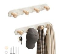 JUNJIEFU 2 Pièces Porte Manteau Mural Patère Murale avec 4 Crochets Manteau en bois pour Salle de bain, Cuisine, Chambre à Coucher