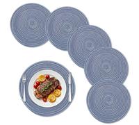 JUNJIEFU Lot de 6 Sets de Table Ronds tissés, résistants aux Taches et à la Chaleur, en Coton, 30 cm, lavables, pour Tous Les Types de décorations de Table (Bleu Jeans)