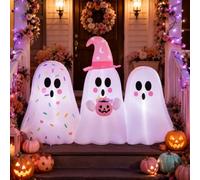 Junkin Fantôme pastel gonflable de 1,8 m de haut - Décorations d'extérieur pastel pour Halloween - Décorations d'extérieur gonflables - Rose et blanc - Joli fantôme gonflable - Décoration de fête de