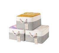 JUNLAI Lot de 3 paniers de rangement avec poignées, grandes boîtes de rangement pliables en tissu pour bureau et maison, livres, vêtements, jouets (gris et blanc, taille L)