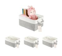 JUNLAI Lot de 4 paniers de rangement en tissu avec poignées - Boîtes de rangement pliables - Pour bureau et maison - Livre, vêtements, jouets (gris blanc, moyen)