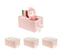 JUNLAI Lot de 4 paniers de rangement en tissu avec poignées - Pliable - Rose - Pour bureau et maison - Livre, vêtements, jouets (rose, moyen)
