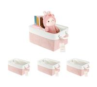 JUNLAI Lot de 4 paniers de rangement en tissu avec poignées - Pliables - Petites boîtes de rangement - Pour bureau et maison - Livre, vêtements, jouets (rose blanc, petit)