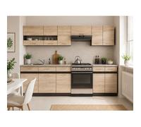 JUNONA Cuisine complète 2m40 - 7 éléments - Décor chêne sonoma - plan de travail inclus
