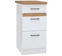 JUNONA Meuble bas de cuisine 40 cm - 3 tiroirs + plan de travail - Blanc brillant