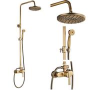 junsottor Colonne de Douche rétro- Laiton Antique - Ensemble de Douche Système avec étagère-Robinet Mitigeur-Pommeaux de Douche 8""
