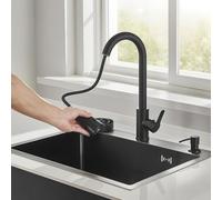 JUNSOTTOR Évier de Cuisine Cascade 1 Bac 60x45 cm - Inox Noir avec Robinet Haute Pression, Rince-Verre, Panier Filtrant et Planche à Découper Amovible