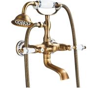 JUNSOTTOR Robinet de Baignoire Douche Mitigeur Baignoire Retro Avec Poignée thermostatique en porcelaine bleue et blanche