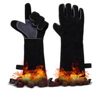 JUNUNDJING Gants Soudure Cuir, Gant Barbecue Anti Chaleur, Gants de Travail Résistant au Feu, Manchettes Longues, pour Soudeur Four Jardinage Cheminée Grill Tig, 40 x 20 cm, 1 Paire, Noir