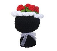 JunZheHub Crochet Bouquet Roses Fleur Tricotée Artificielle Ornement Décoration Fait Main en Fil Adapté à Offrir pour Femme Salon Chambre Mariage Anniversaire, Noir